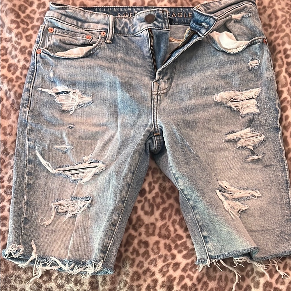 American Eagle Outfitters Men's Distressed Blue Denim Shorts